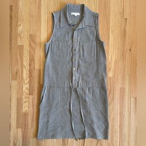 Drew Linen Blend Tie Waist Sleeveless Dress Made in USA Gray Mini with Pockets